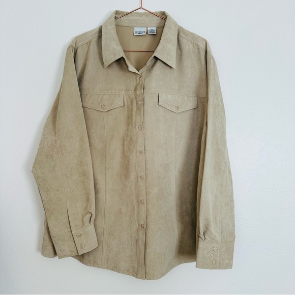 Carolina Colours Faux Suede Long Sleeve Button Down Chest Pockets Shirt - Picture 7 of 11